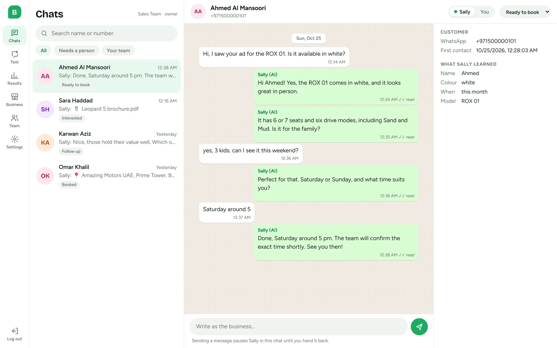 The Bold AI dashboard: every WhatsApp chat in one inbox